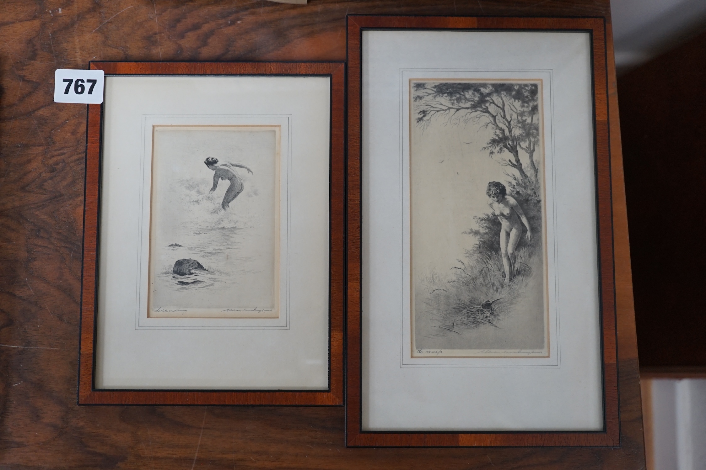 Maarten Langbroek (Dutch, 1918-1985), two etchings, ‘The Wulp’ and one other, each signed in pencil, largest 18 x 8cm. Condition - fair